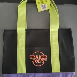 Trader Joe's Black Tote Bag with Green Handles